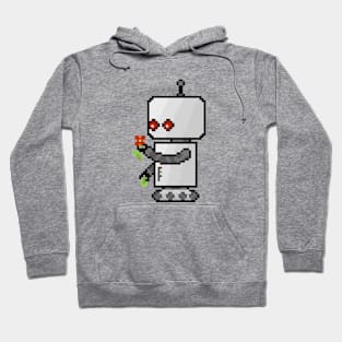 Robot pixel art, looking at a flower (Clear BG) Hoodie